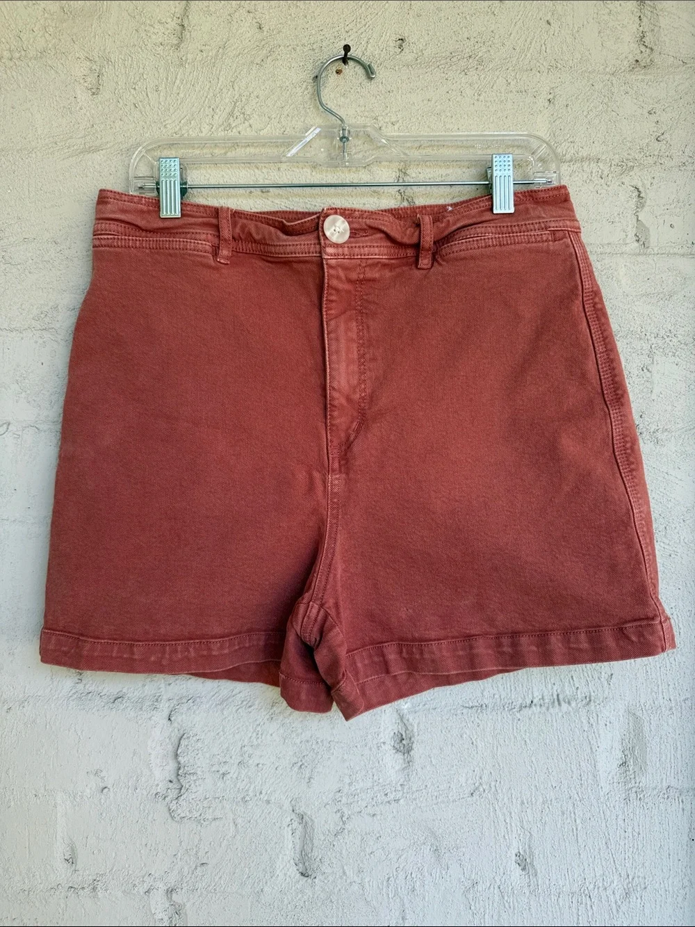 LOFT Rust Orange Welt Pocket High Rise Stretch Denim Jean Shorts Size 30/10